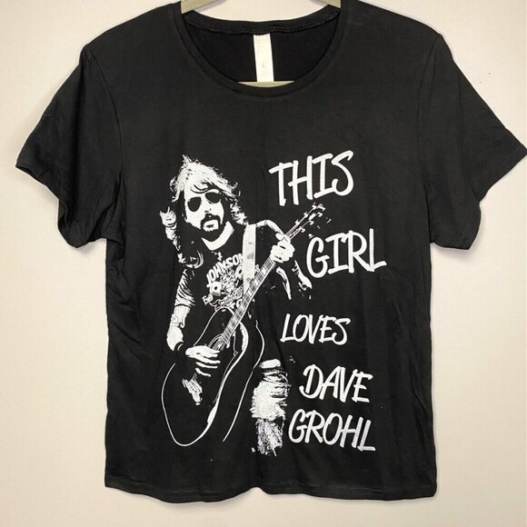 Dave Grohl Foo Fighters Fan Women's Tee Black Size L - Picture 1 of 3